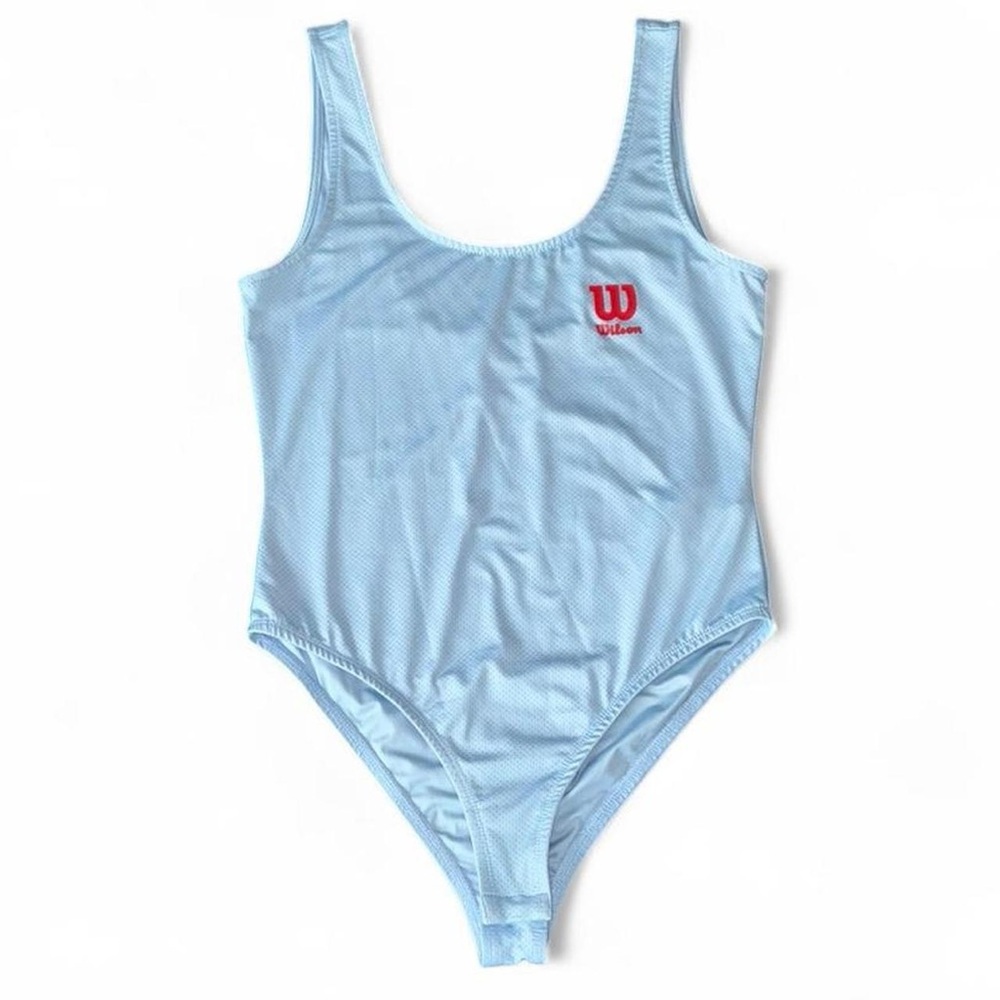Forever 21 Wilson Blue Jersey Red W Logo Tennis Bodysuit One Piece Top Women’s M